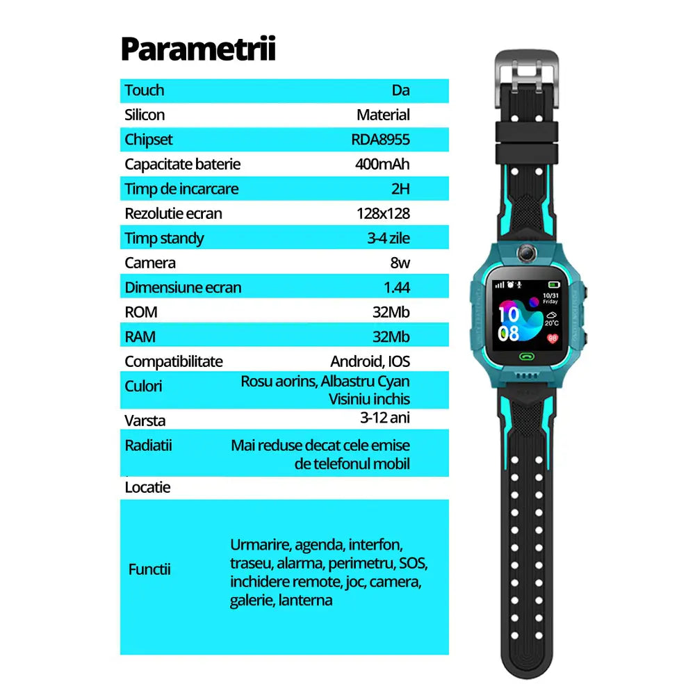 SmartWatch pentru copii cu functie telefon (SIM), Camera, Localizare LBS, Apelare SOS, Agenda telefonica S275 + 🔥 SIM VODAFONE CADOU 🔥