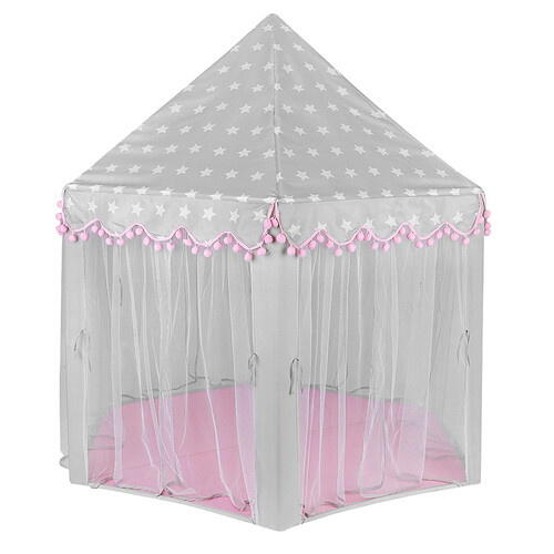Cort de joaca pentru copii, Varf Conic, Perdele Transparente, Dimensiuni Generoase, Instalare Usoara, pentru Interior/Exterior, 123 x 123 x 140cm, Roz/Gri