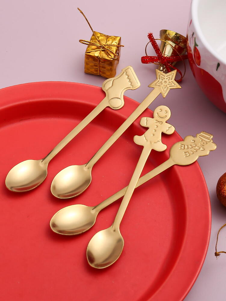 Set 4 lingurite, tematica de Craciun, Auriu