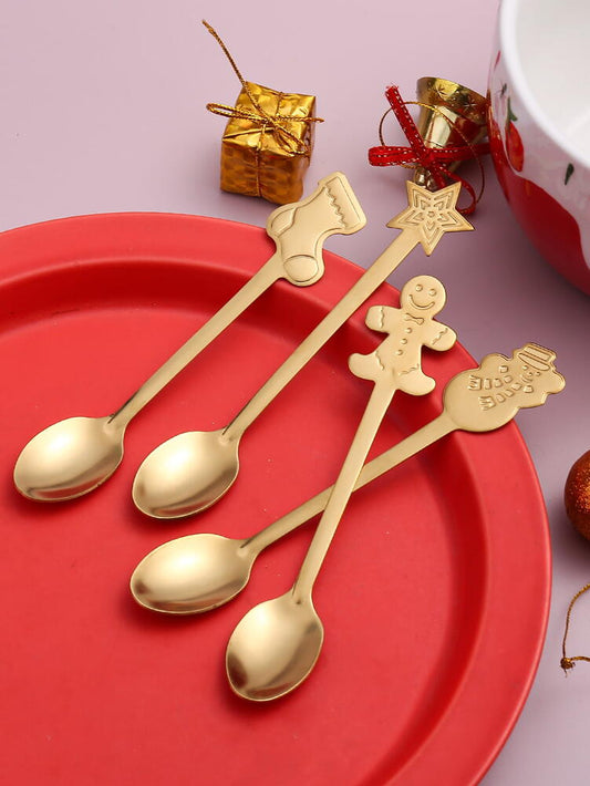 Set 4 lingurite, tematica de Craciun, Auriu