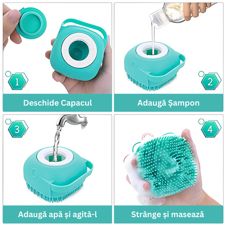 Burete de baie din silicon cu dozator, Mini Soft Brush, reutilizabilla, pentru adulti, copii, animale de companie, Turcoaz
