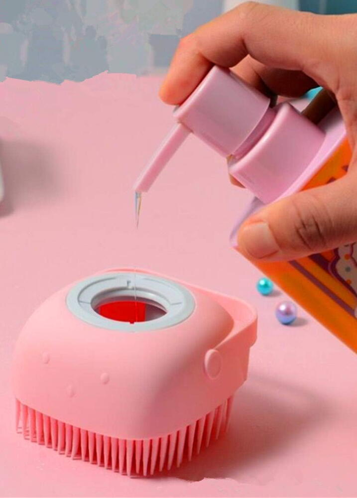 Burete de baie din silicon cu dozator, Mini Soft Brush, reutilizabilla, pentru adulti, copii, animale de companie, Roz