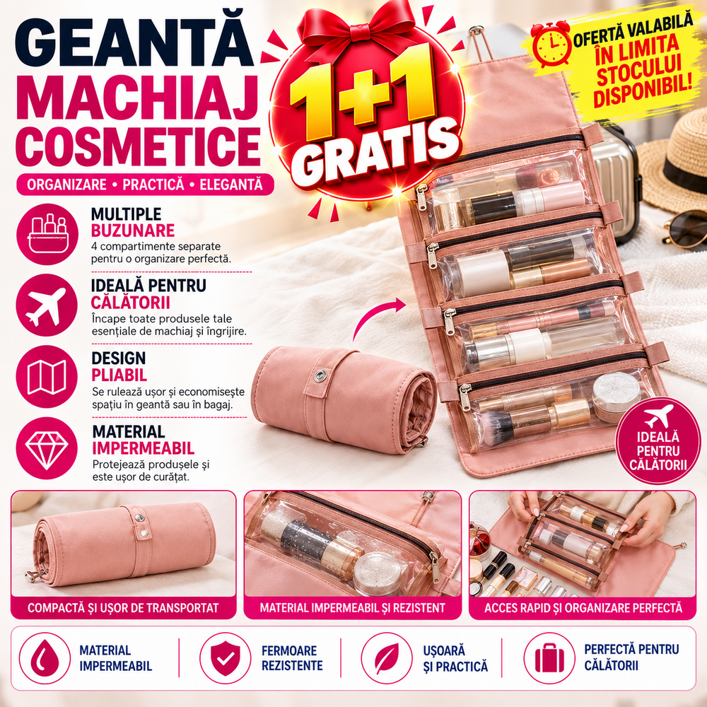 1+1 GRATIS Geanta pentru voiaj, organizator pentru cosmetice si machiaj