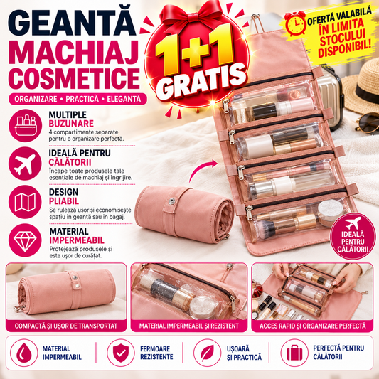 1+1 GRATIS Geanta pentru voiaj, organizator pentru cosmetice si machiaj