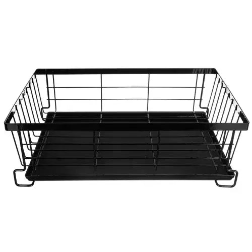 Scurgator de Vase, Doua niveluri, cu Suport Tacamuri si Pahare, Tavita Inclusa, Negru, 43 x 29 x 27 cm