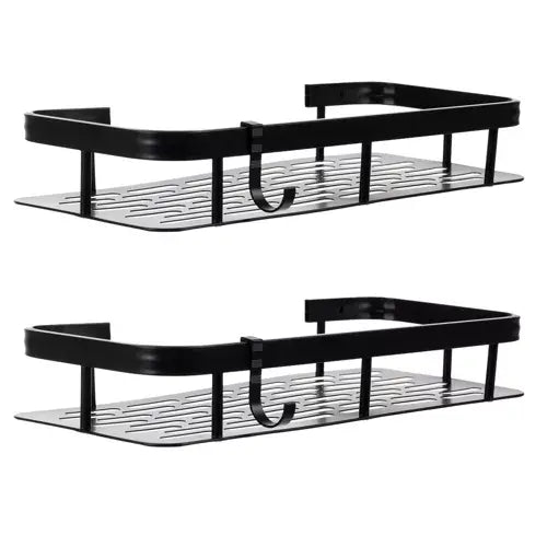 OFERTA 1+1 GRATIS Rafturi pentru baie, rezistente la umiditate, montare usoara, autoadezive, aluminiu, 30 x 13 x 4.7 cm, Negru