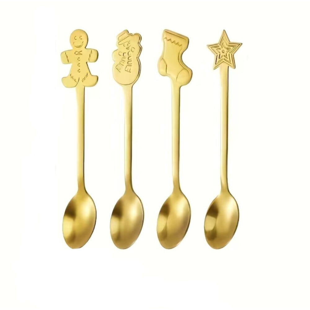 Set 4 lingurite, tematica de Craciun, Auriu