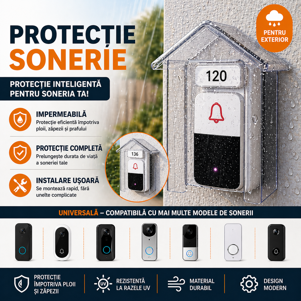 Husa protectie sonerie wireless, Impermeabila Exterior, Transparent