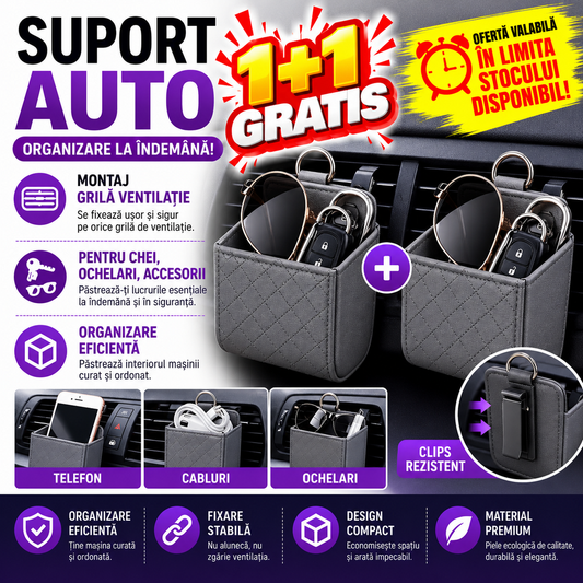 1+1 GRATIS Suport auto universal, montare grila ventilatie, Gri