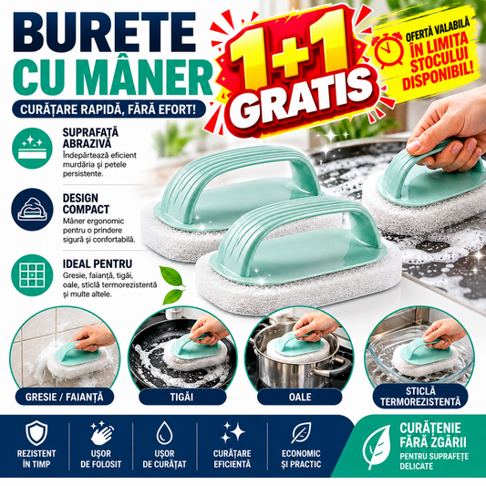 1+1 GRATIS Burete de curatat cu maner, Suprafata dura, Bleu