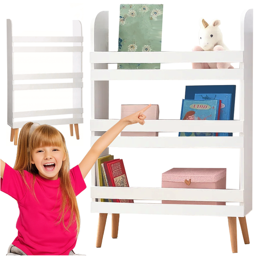 Biblioteca / etajera organizare carti si jucarii, 3 rafturi, Greutate maxima suportata 60 kg, MDF, 95 x 15 x 50 cm, Alb