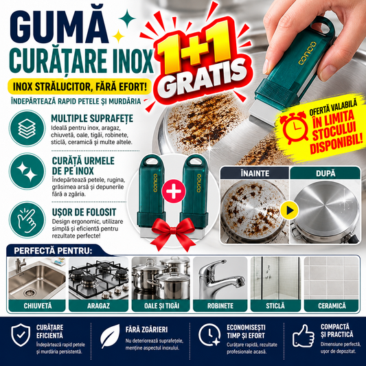1+1 GRATIS Guma pentru curatare baterie chiuveta si inox