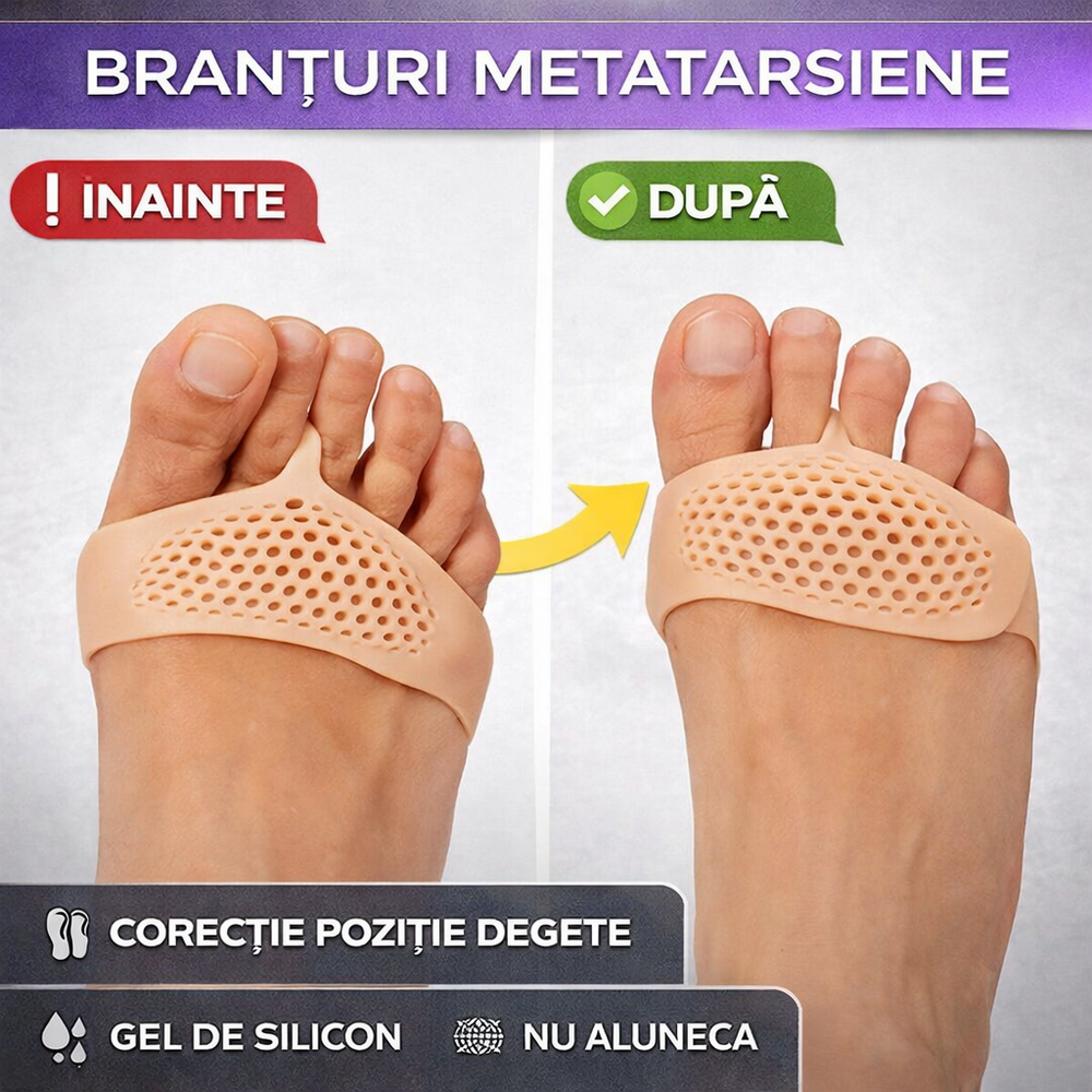Branturi Pentru Metatarsiene, Separator Corectie Pozitie Degete Picior, Respirabil, Reutilizabil, Impotriva alunecarii, Reducerea socurilor, Silicon, Culoarea pielii