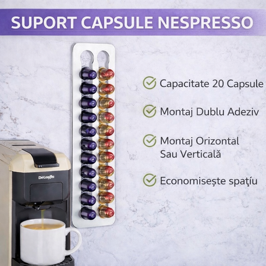 Suport pentru 20 Capsule Nespresso, Montare Adeziv 3M Inclus