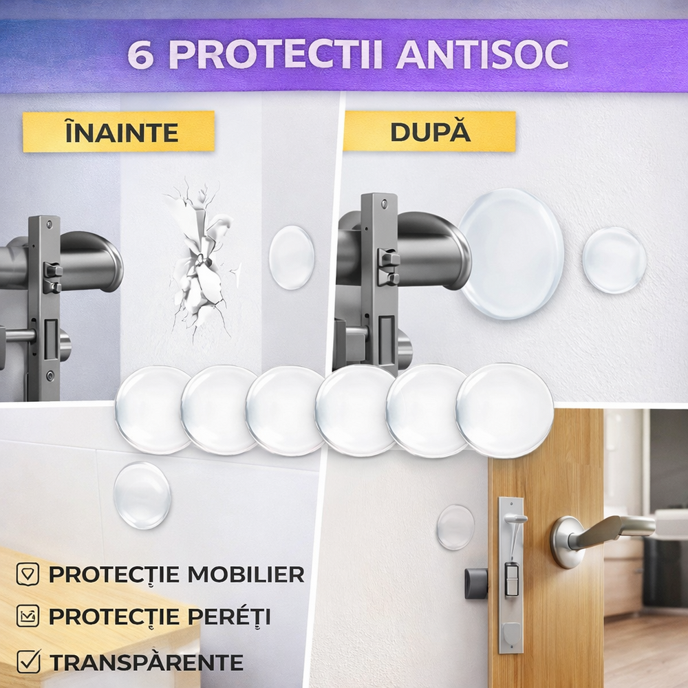Set 6 protectii antisoc, protectie mobilier si pereti, transparente, poliuretan