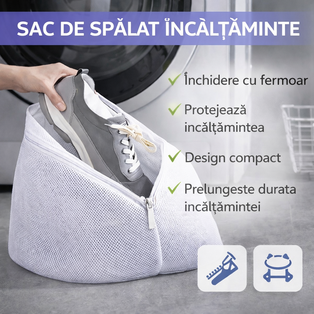 Sac pentru Spalat Incaltamintea, Protectie Incaltaminte si Masina de Spalat, Alb