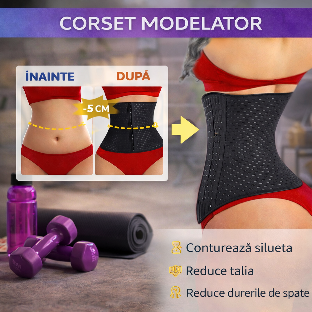 Corset modelator talie si abdomen, Lenjerie modelatoare, cu inchidere pe 3 randuri, Marime L 74-80 Cm Talie