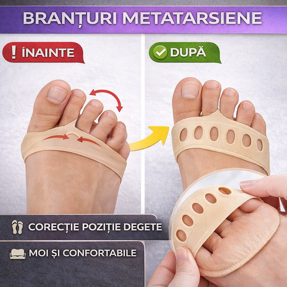 Set 2 branturi metatarsiene pentru incaltaminte, spuma, bumbac, Moi si Confortabile, Marime ajustabila, 8.5 x 8.5 cm, Bej