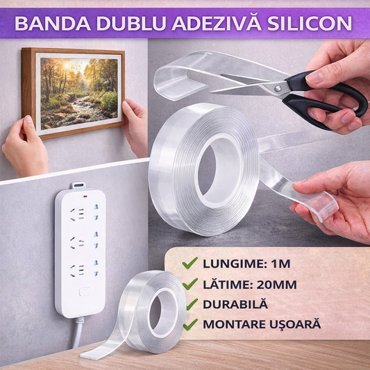 Banda dublu adeziva silicon, 20 mm x 1 m, SMART Nano Magic Tape