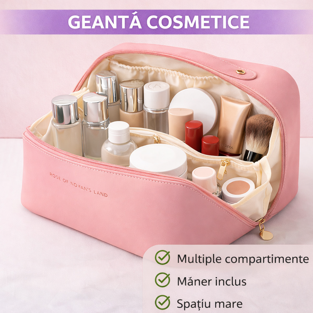 Geanta cosmetice si parfumuri, cu maner, ideal geanta bagaj, Roz