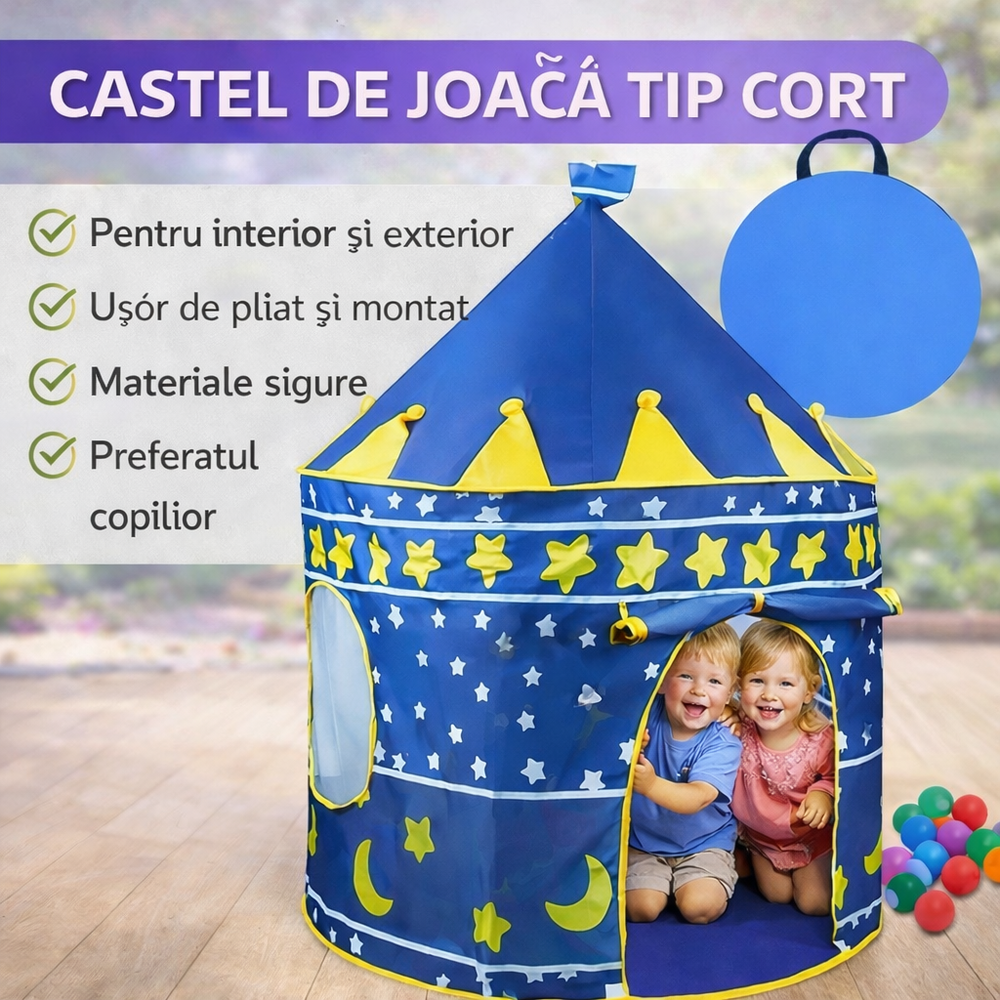 Castel de joaca tip cort pop-up pentru copii cu montare rapida, Albastru