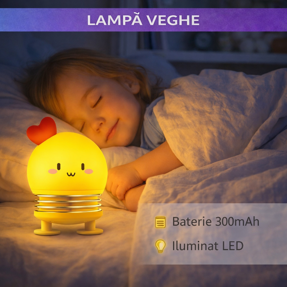 Lampa de noapte, de veghe, pentru copii sau bebelusi, Portabila, Baterie Reincarcabila 300mAh, Galben