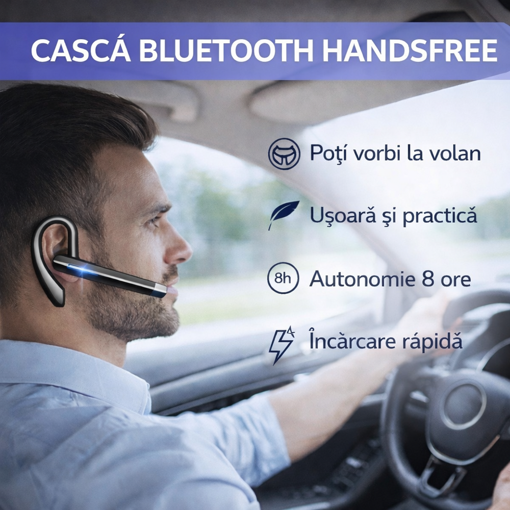 Casca handsfree, Bluetooth 5.1, anulare zgomot CVC 8.0, Carcasa de incarcare